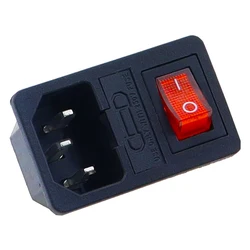 with 10A fuse ! Red Rocker Switch Fused IEC 320 C14 Inlet Power Socket Fuse Switch Connector Plug Connector