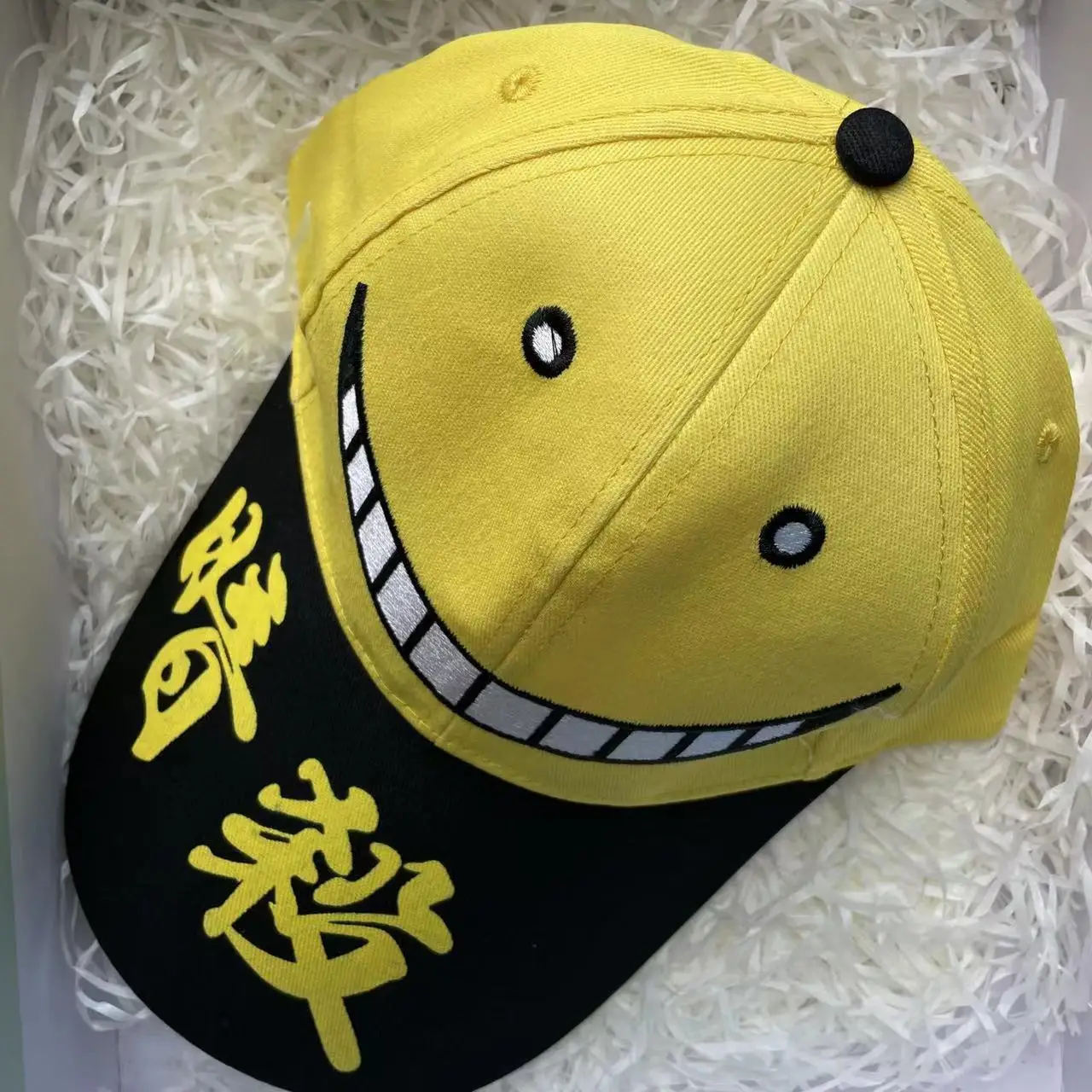 Assassination Classroom Korosensei  Yellow Cap Embroidery Smile Face Hat Crescent moon Printed Tie Halloween Cosplay Accessory