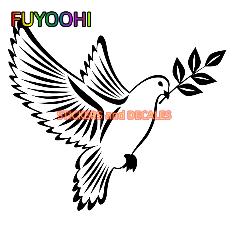 FUYOOHI Decals Transparent Car Stickers Vinyl Decal Dove of Peace with Olive Branch Motorcycle Decorative Accessories Creative