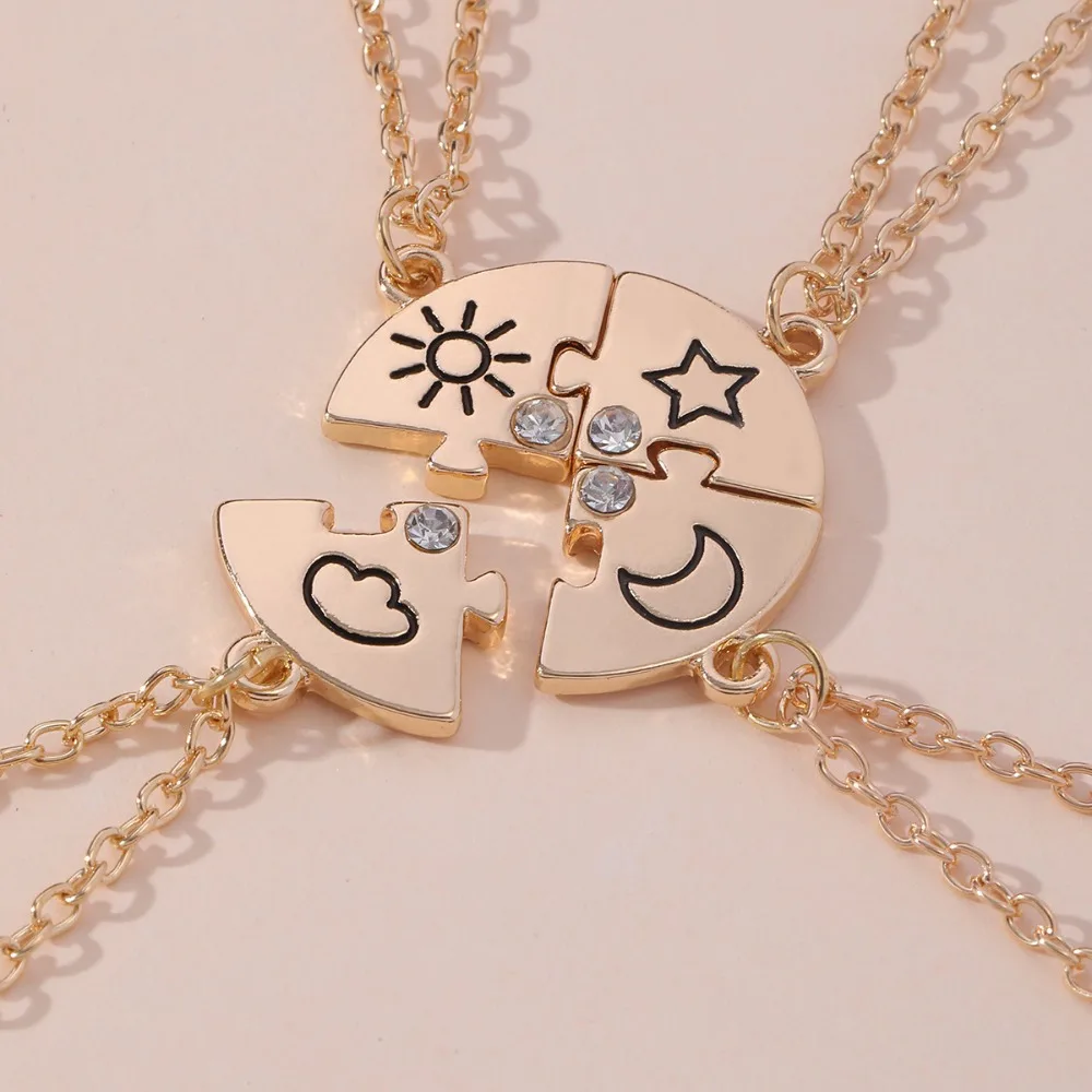 4pcs/set Rhinestone Best Friends Forever Necklace Necklace Combination Colorful Jigsaw BFF Necklace Splicing Jewelry Set
