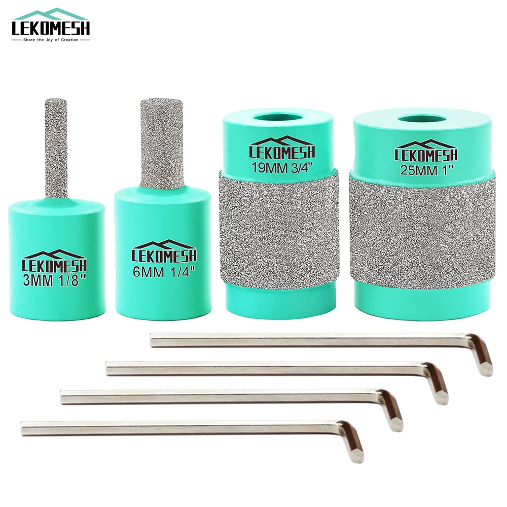 

LEKMESH 3/4Pcs Stained Glass Grinder Bit Head Tools 1 3/4 1/4 1/8 Inch Diamond Grinder Bits Head Tools Set Glass Drill Bits