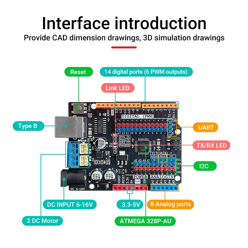 Compatible with Arduino Uno R3 Development Board with Motor Driving Function ATmega328P Improved Version Expansion Board CH340G