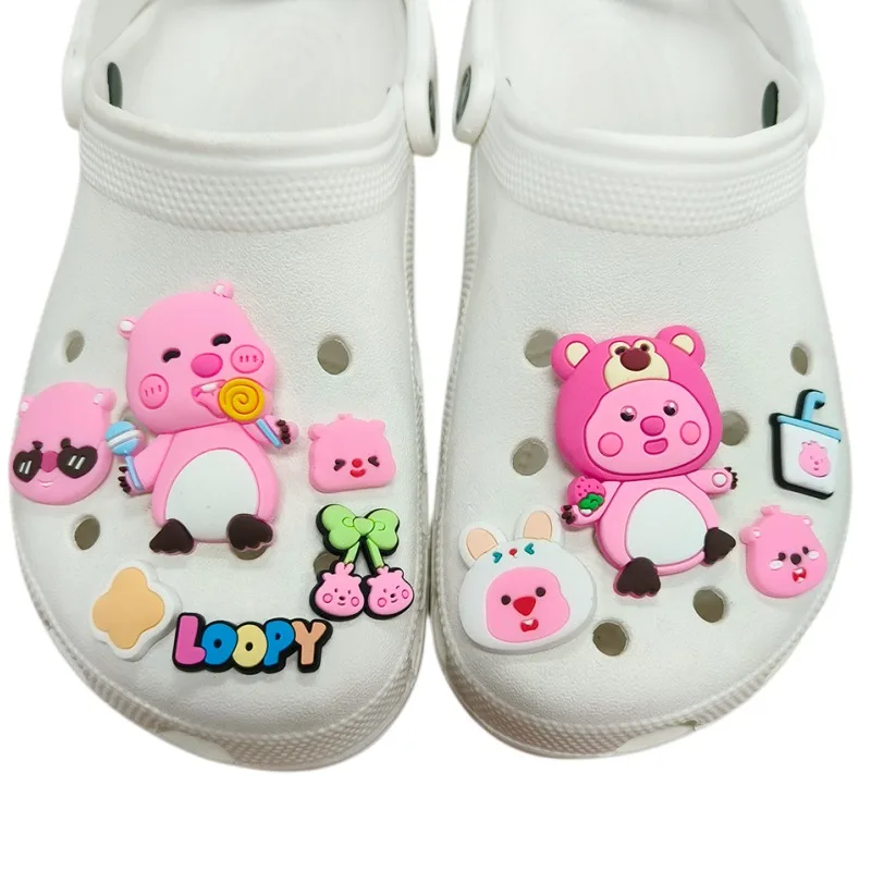 10 Stück Cartoon Loopy Clog Schuhverzierungen, weiche Gummi-Schuhblumen, rosa, niedliche Mädchen-Sandalen, DIY-Zubehör, Dekorationen
