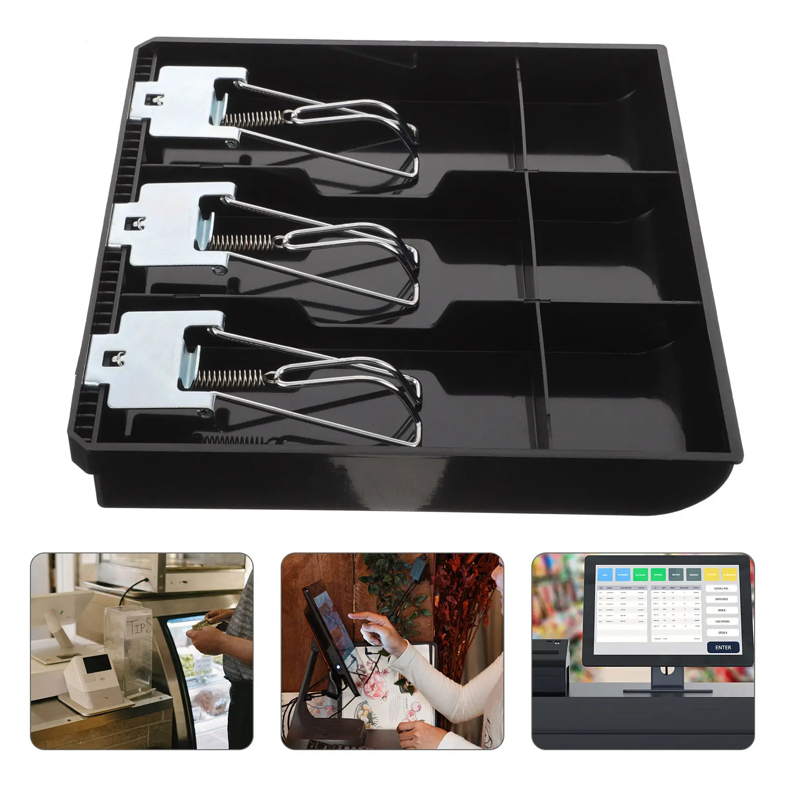 

Кассовый ящик-органайзер для прилавка магазина с большим объемом хранения и множеством отделений для денег, для использования в банках и магазинах