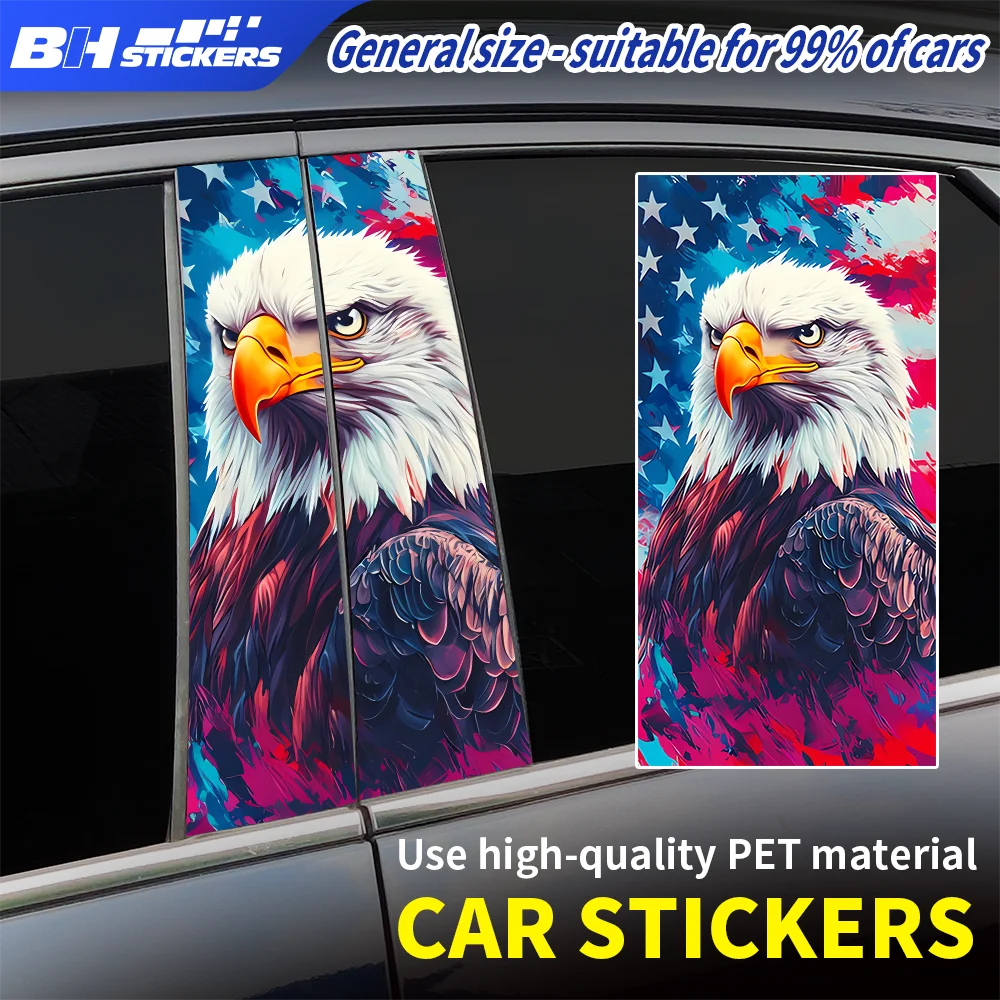 

2Pcs Artistic American Flag Eagle Car B-Pillar Stickers Colorful Vinyl Door Pillar Decals Waterproof Anti-Scratch Auto Wrap