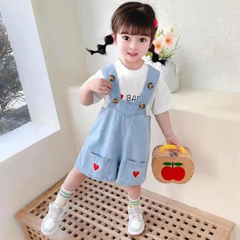 Salopette d'Été en Denim pour Petite Fille de 2 à 9 Ans, Pantalon en Nickel Brodé, Tenue Décontractée et Fine, Hw34