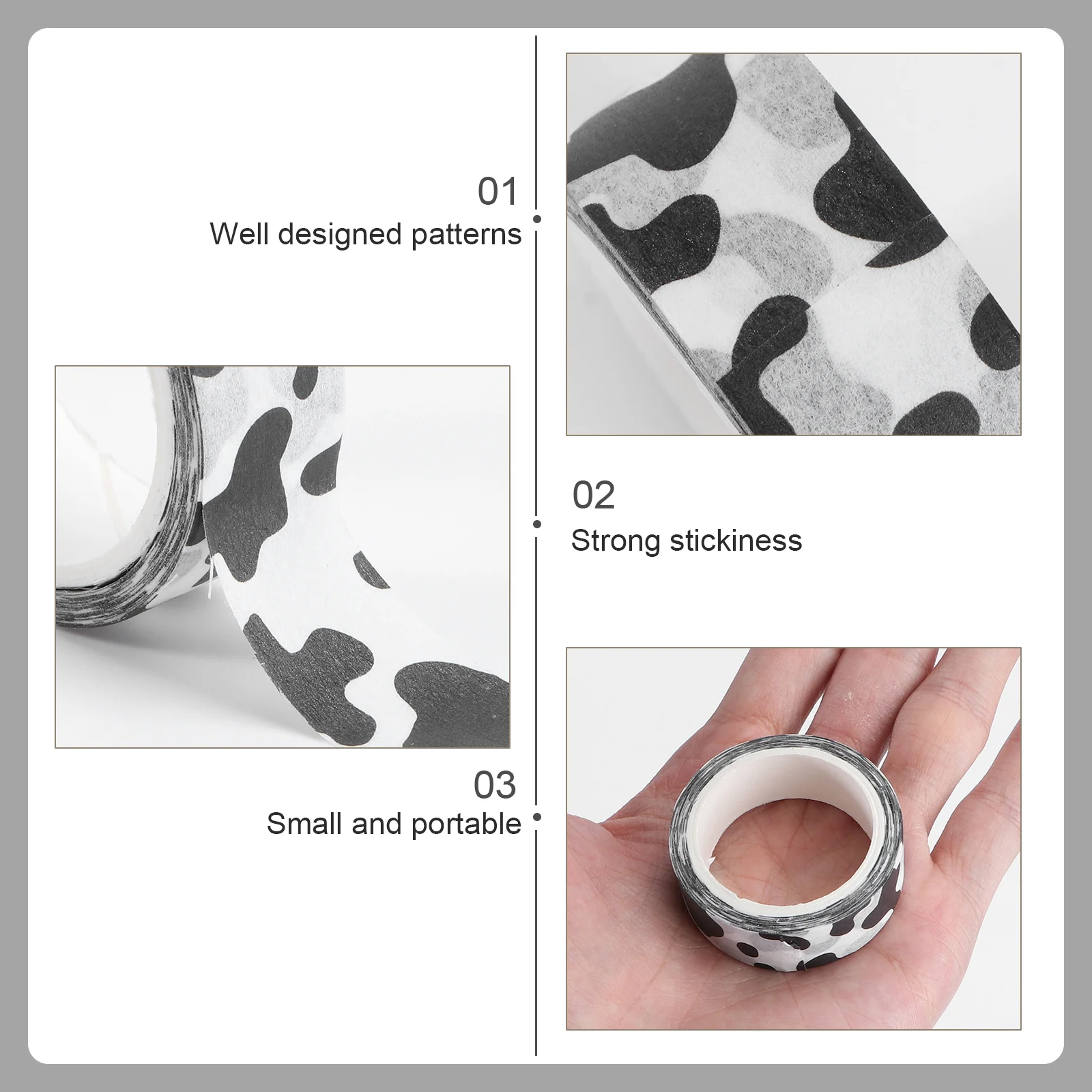 

5Pcs Black White Cow Pattern DIY Decorative Adhesive Tape Paper Tape for Scrapbook Diary Gift Wrapping Crafts DIY Tapes