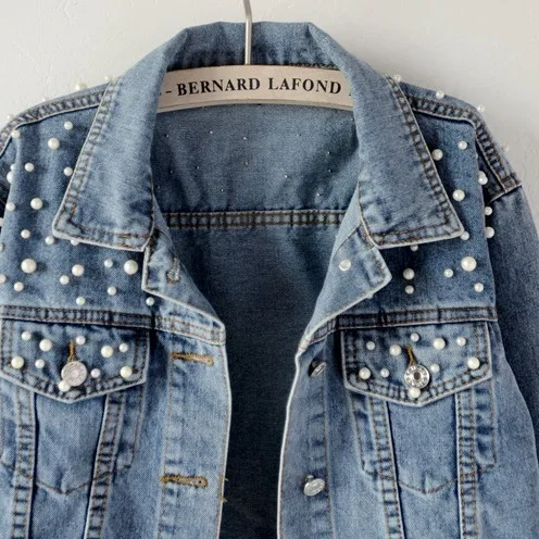 

New Design Denim Jacket Beaded Diamonds Loose Denim Jacket Women's Tops