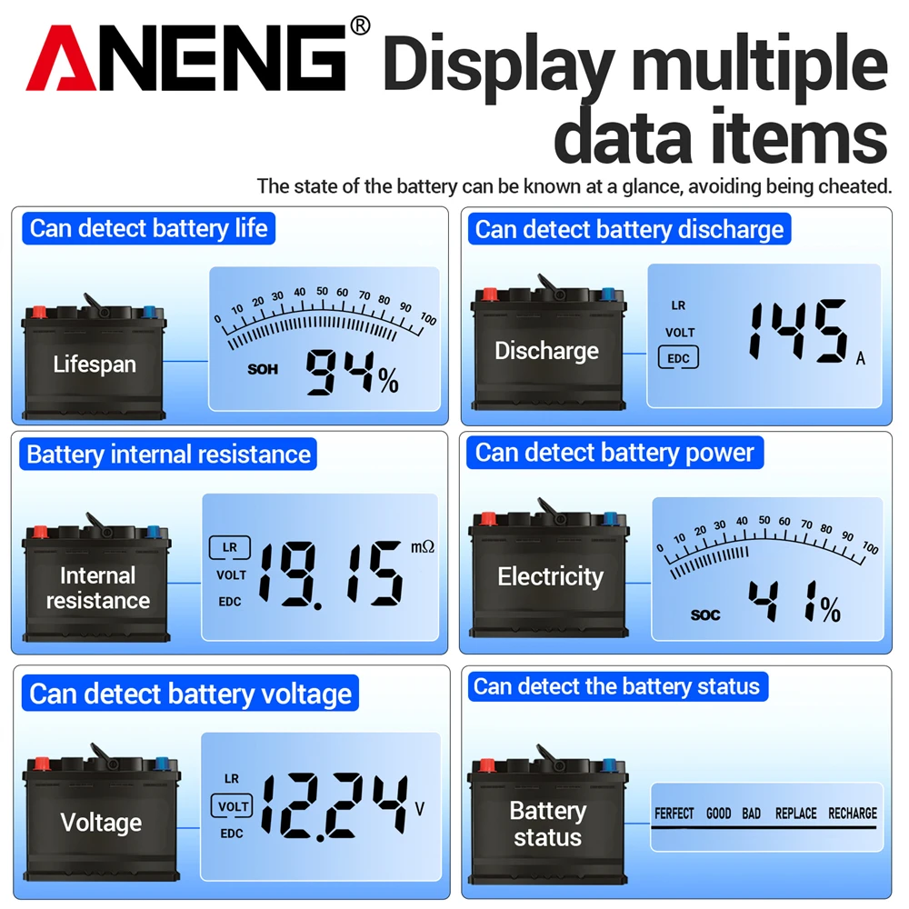 12 فولت 24 فولت سيارة جهاز اختبار بطارية الرصاص الحمضية محلل اختبار تحميل السيارات ANENG BT175 50 ~ 1999CCA شحن دائرة تحميل أدوات التشخيص