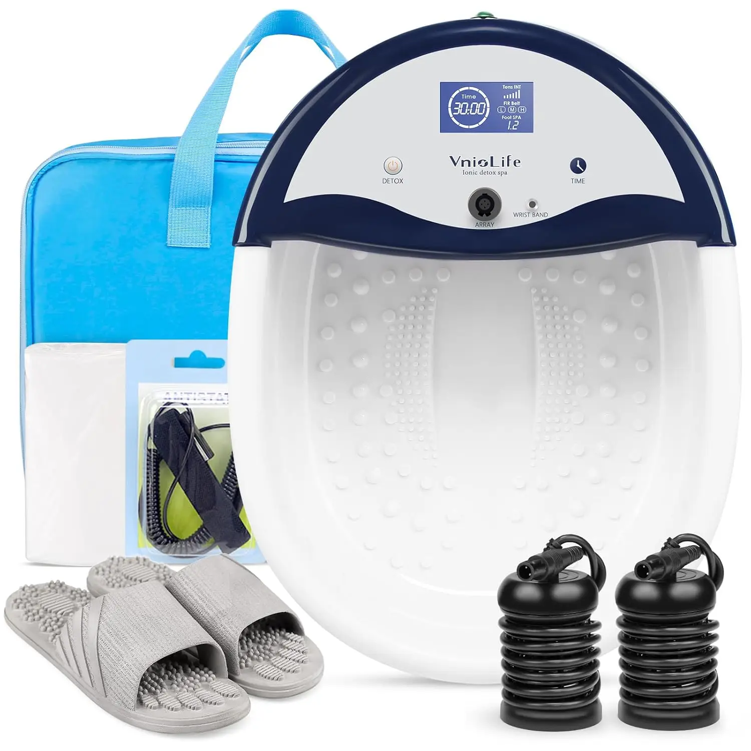 

Аппарат для ионной детоксикации стоп с ЖК-дисплеем, функцией установки времени, ремешком на запястье и тапочками для релаксации