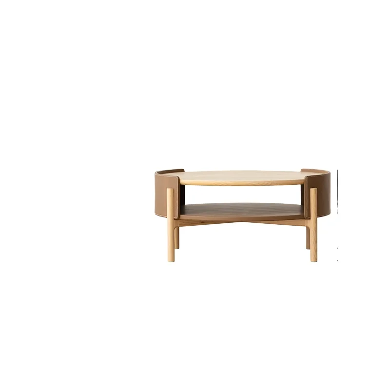 

Round solid wood coffee table living room home light luxury modern small tea table sitting on the floor