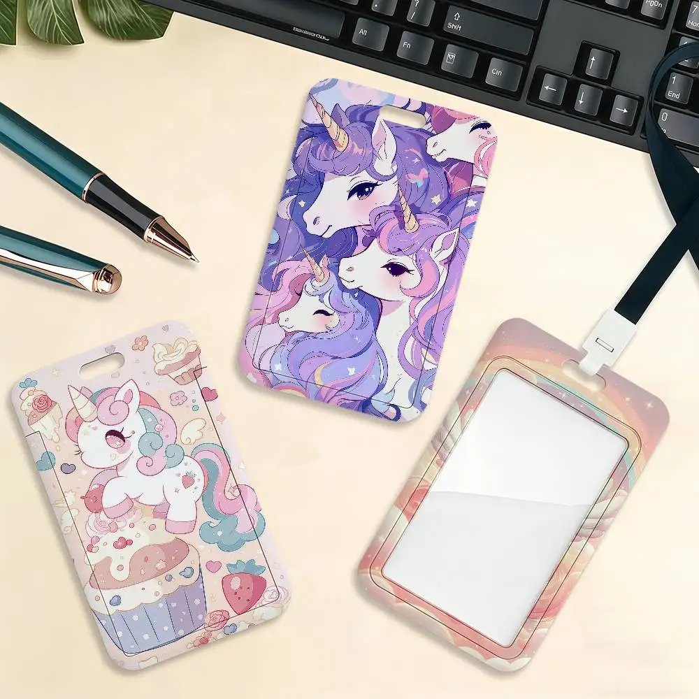 Anime Cute Unicorn Cartoon Card Holder Cardcase Bank Credit Student ID Subway Work Permit Badge Holder Door Card