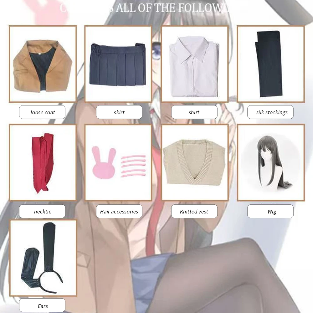 أنيمي ساكوراجيما ماي تأثيري حلي الوغد لا يحلم الأرنب فتاة Senpai ماي ساكوراجيما شعر مستعار تأثيري آذان الأرنب أغطية الرأس