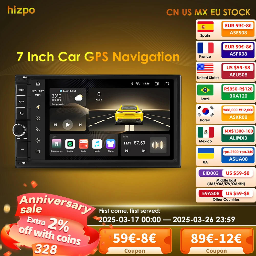 Hizpo 2din 7inch CarPlay Android 13 Auto Universal Car Stereo Bluetooth FM Radio For Nissan Toyota Volkswagen Autoradio 8G 128G