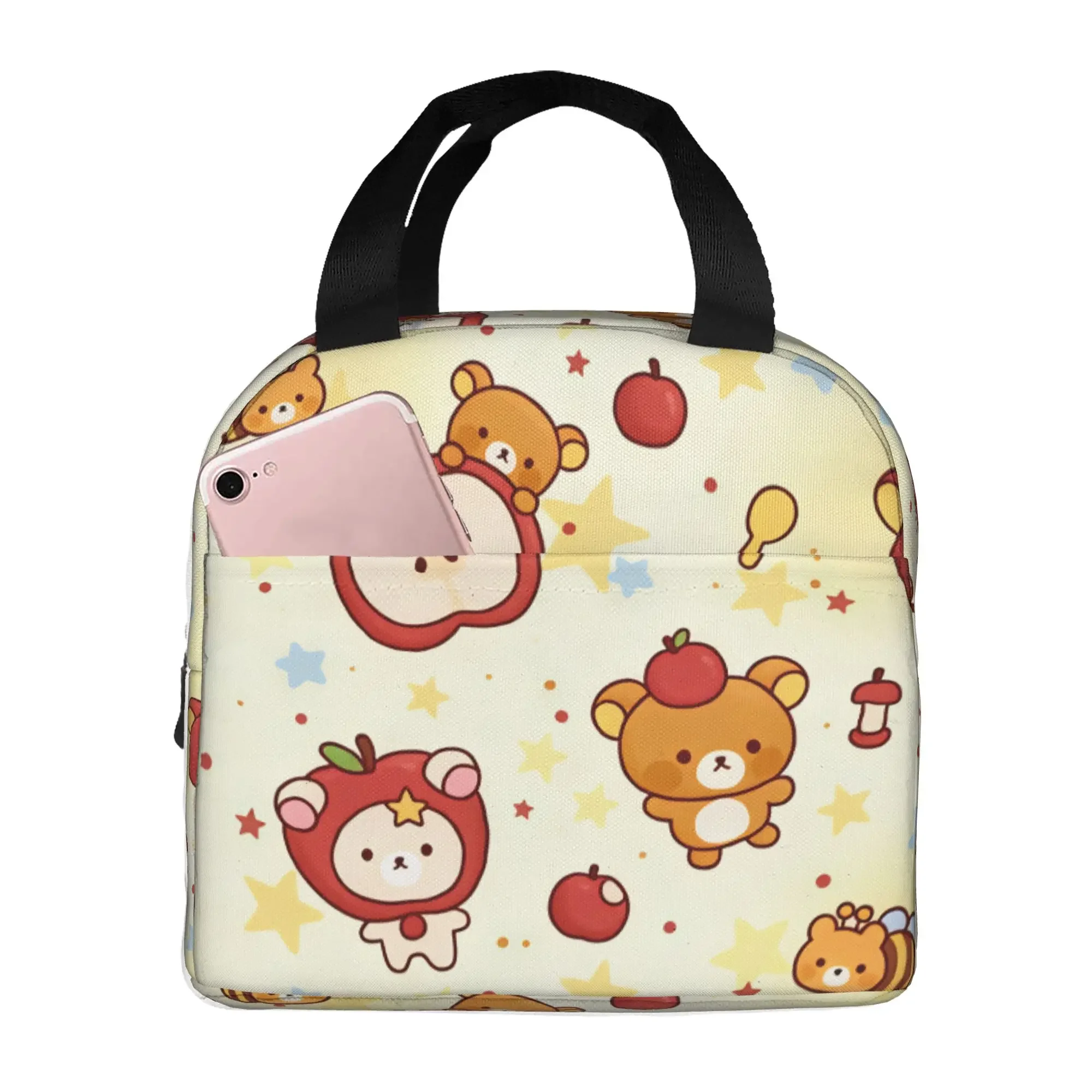 Rilakkuma Bear in a Bee Costume Apple Insulated Lunch Bags Stars Polka Dots Portable Thermal Cooler Food Lunch Box