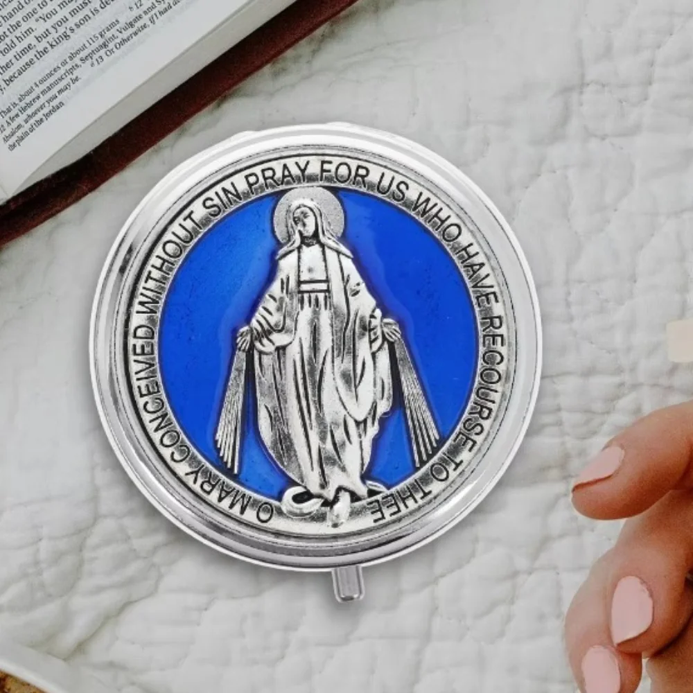 Retro Religious Jewelry Box Round Elegant Virgin Mary Gift Box Zinc Alloy Saint Benedict Jewelry Box Accessories Storage