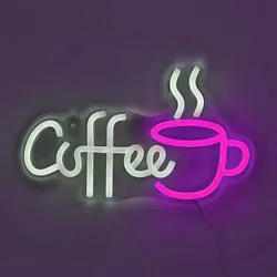 Coffee With Cup Neon Sign USB Powered LED Neon Lights For Room Pub Club Milk Tea Cafe Shop Restaurant Wall Art Neon Decoration