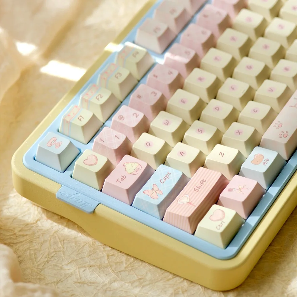 

Колпачки для клавиш Romantic to Death Оригинальная высота PBT пятисторонняя сублимация Индивидуальные колпачки для механической клавиатуры Розовый синий