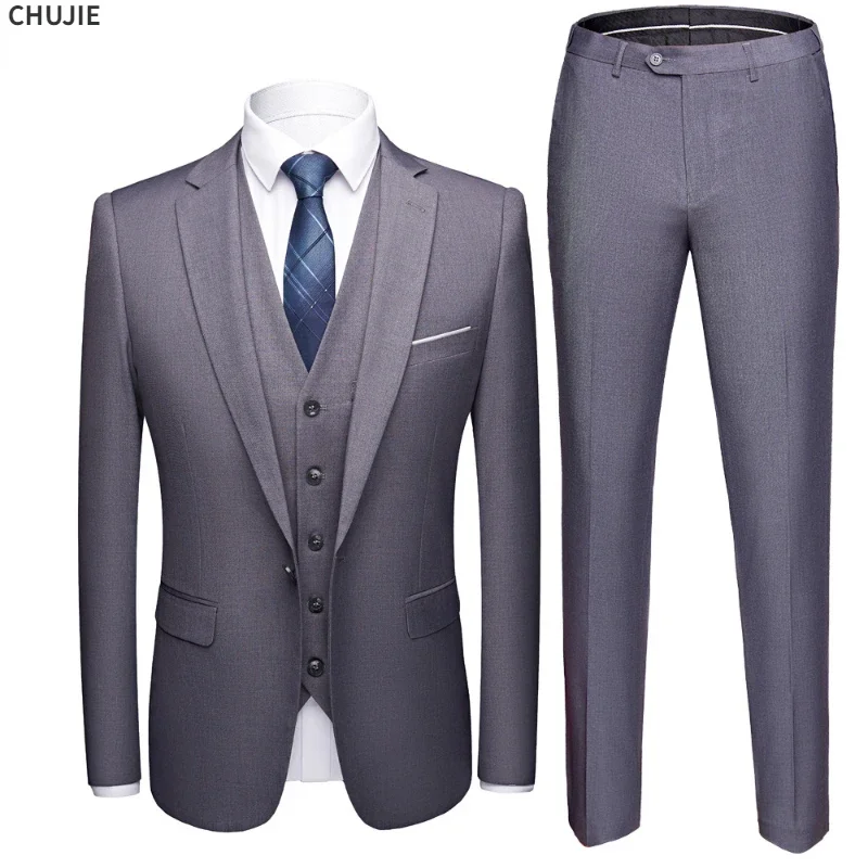 

Men Suit Wedding 3 Pieces Blazers Set Elegant Luxury Full Jacket Vest Pants Design Latest Business Coat 2024 Slim Fit Trousers