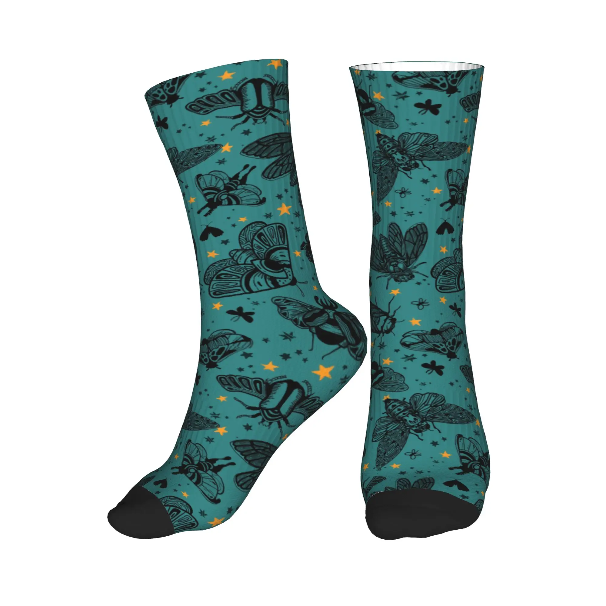 

Cute Printing Witchy Cicada Socks for Women Men Stretchy Summer Autumn Winter Esoteric Teal Moth & Scarab Beetle Crew Socks