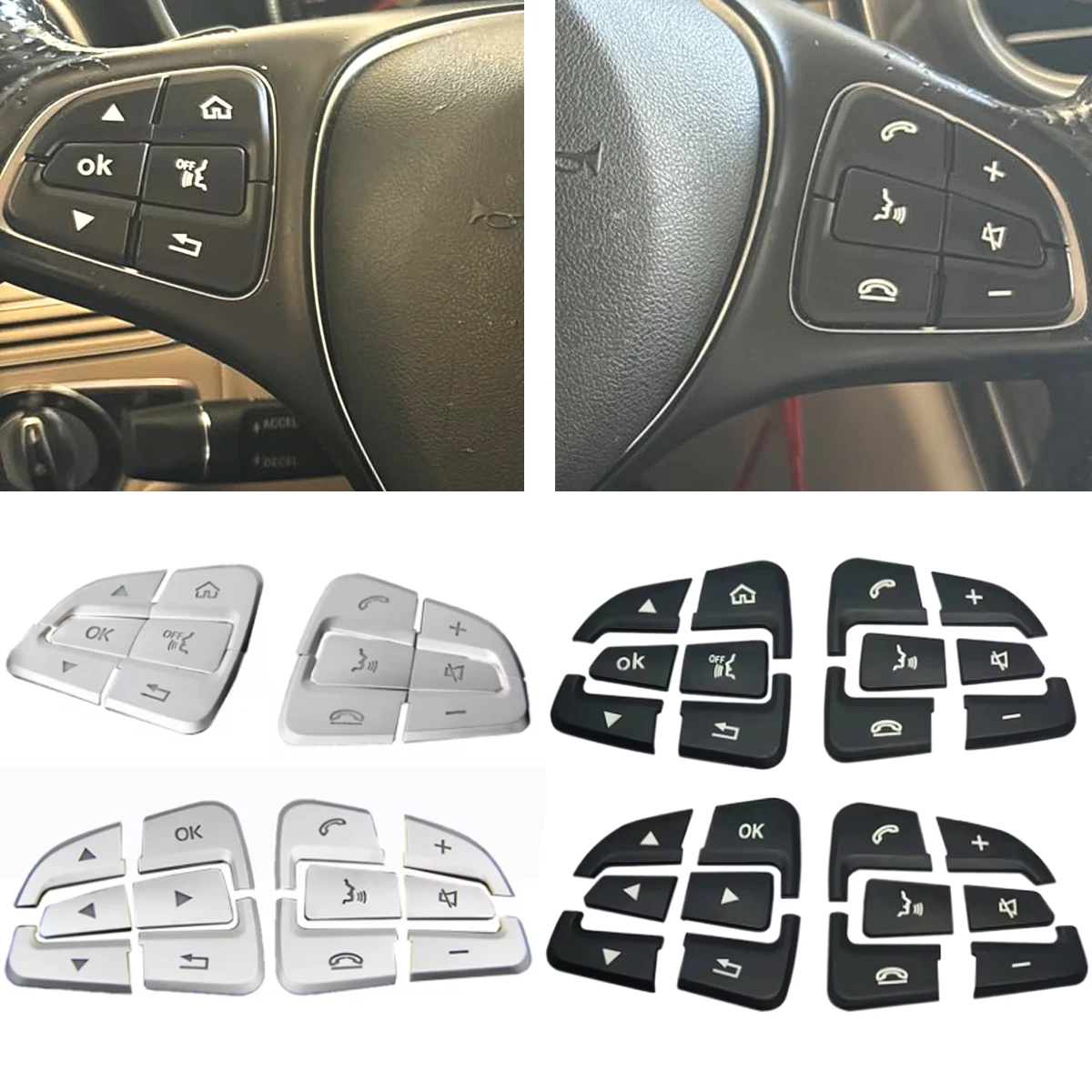 จัดแต่งทรงผมรถพวงมาลัยปุ่มครอบคลุมสติกเกอร์ Trim สําหรับ Mercedes Benz GLC X253 C Class W205 CLA GLA A Class