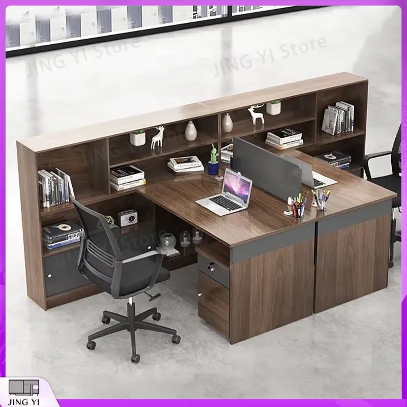 Modern Office Desk Workstation with Cabinet and Bookshelf Combination Double Financial Workstation Table for Business Use