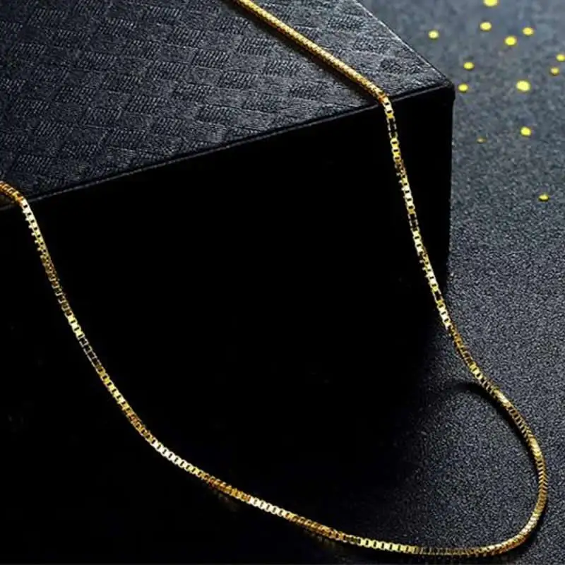 

Pure 18K Yellow Gold Necklace AU750 Gold Box Link Chain Necklace