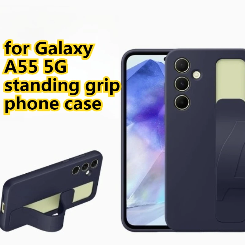 

Phone Case for Samsung Standing Concise Grip Phone Case for Galaxy A55 5G Standing Grip Case Grey and Black