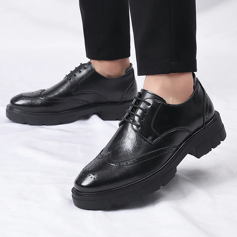 Mannen Brogue Hoogte Verhoogde Jurk Schoenen Gentleman Pak Lift Schoenen Oxford Onzichtbare Hak 4/7/9Cm Platform bruiloft Man Schoenen