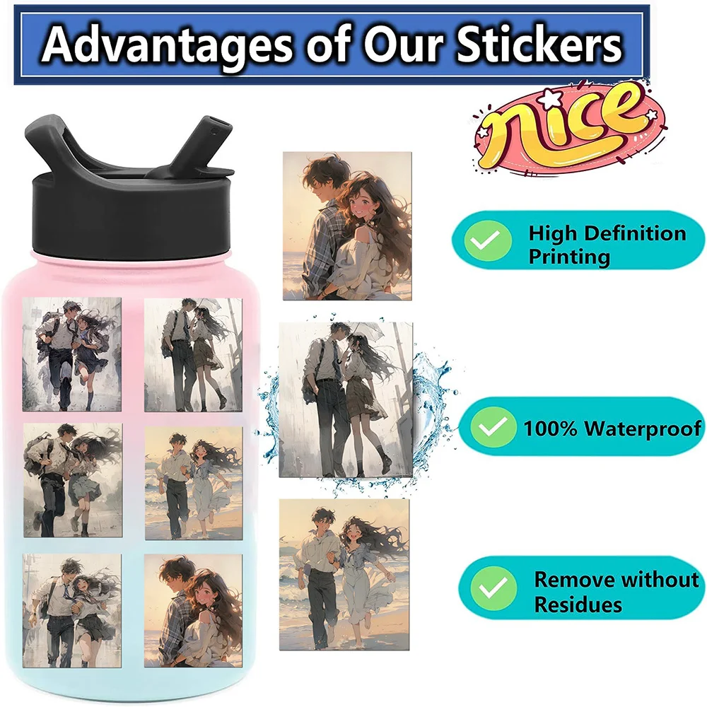 10/30/58PCS Campus Romantic Love Avatar Cartoon Sticker DIY Phone Laptop Luggage Skateboard Graffiti Decals Fun for Kid Toy