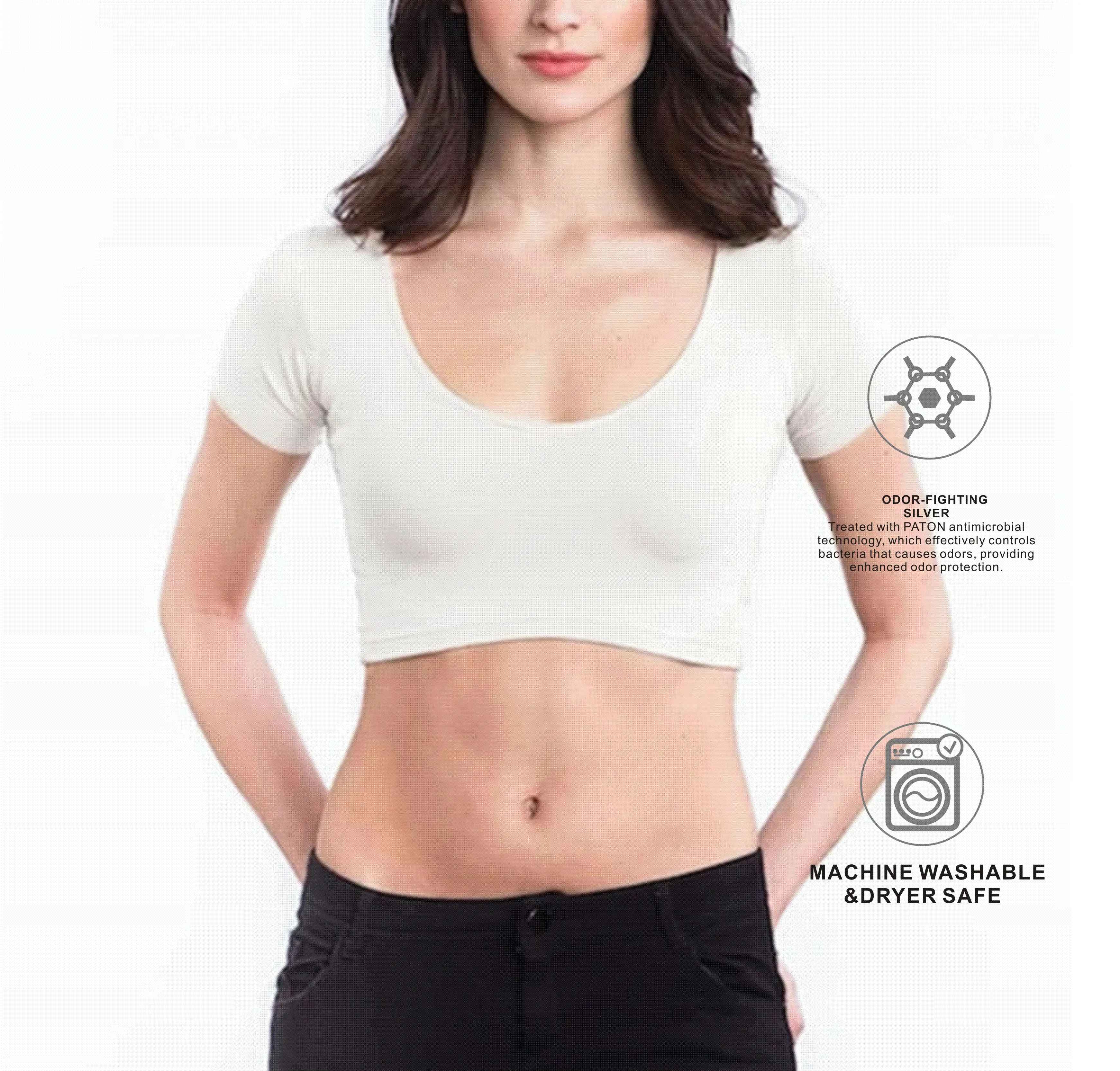 Sweat Proof Padding Sports Gym Round Neck White Anti-sweat Sweatproof Women's Undershirts Crop Top