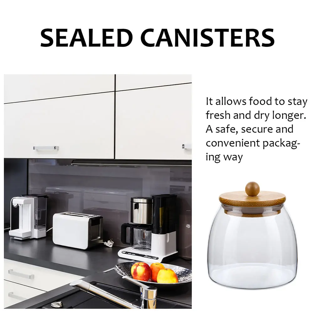 

Condiment Glass Jar Containers for Food Storage Bamboo Candy Jars Canisters with Airtight Lids
