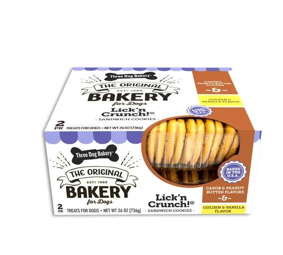 

Three Dog Bakery 2-Pack Lick'n Crunch! Carob & Peanut Butter/Golden & Vanilla