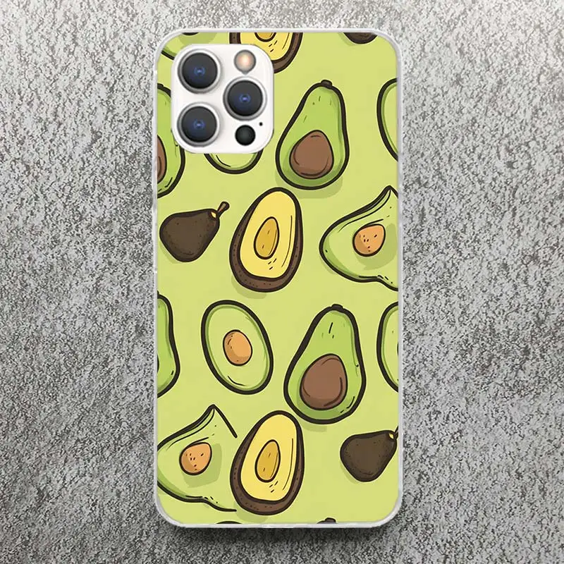 Cartoon Fruit Avocado Print Soft Case for iPhone 16 15 14 13 12 11 Pro Max Art Phone Shell XS XR X SE 7 Plus 8 Pattern Cover for