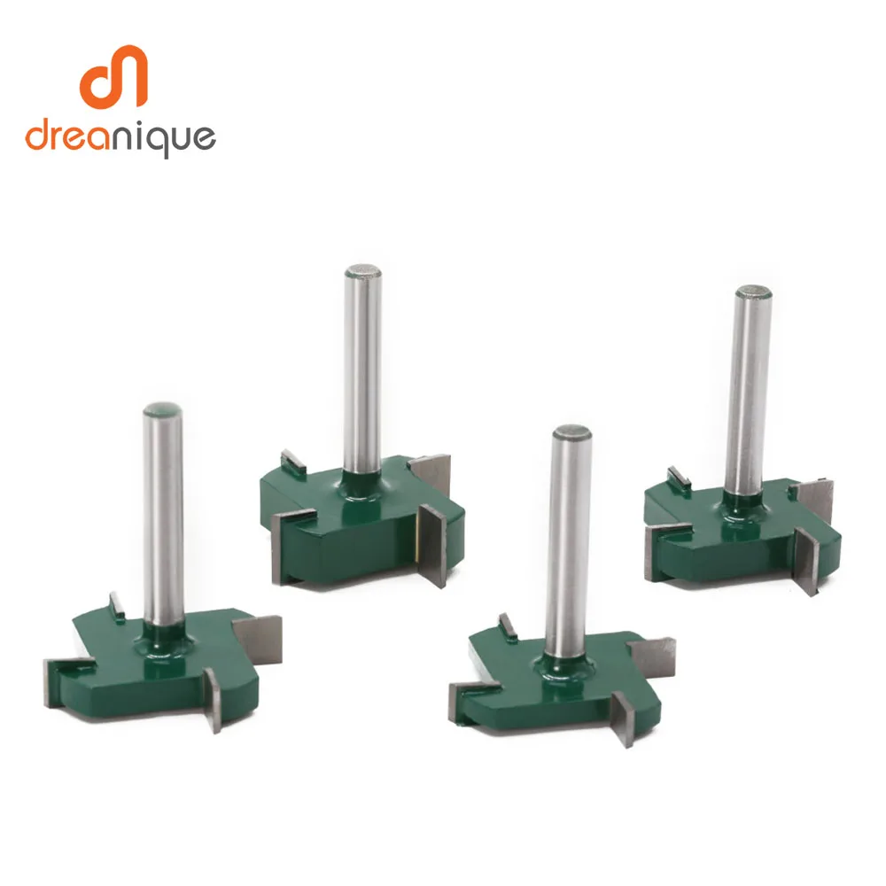 Dreanique 1PC 4 Edge T Type Slotting Cutter 6mm Shank Woodworking Tool Router Bit Wood Industrial Grade Milling Cutter Slotting