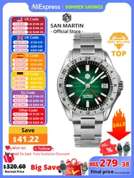 San Martin 39mm Purple Desert Texture Dial Luxury Men Dress Watch NH34 GMT Automatic Mechanical Waterproof 100m Luminous SN0129