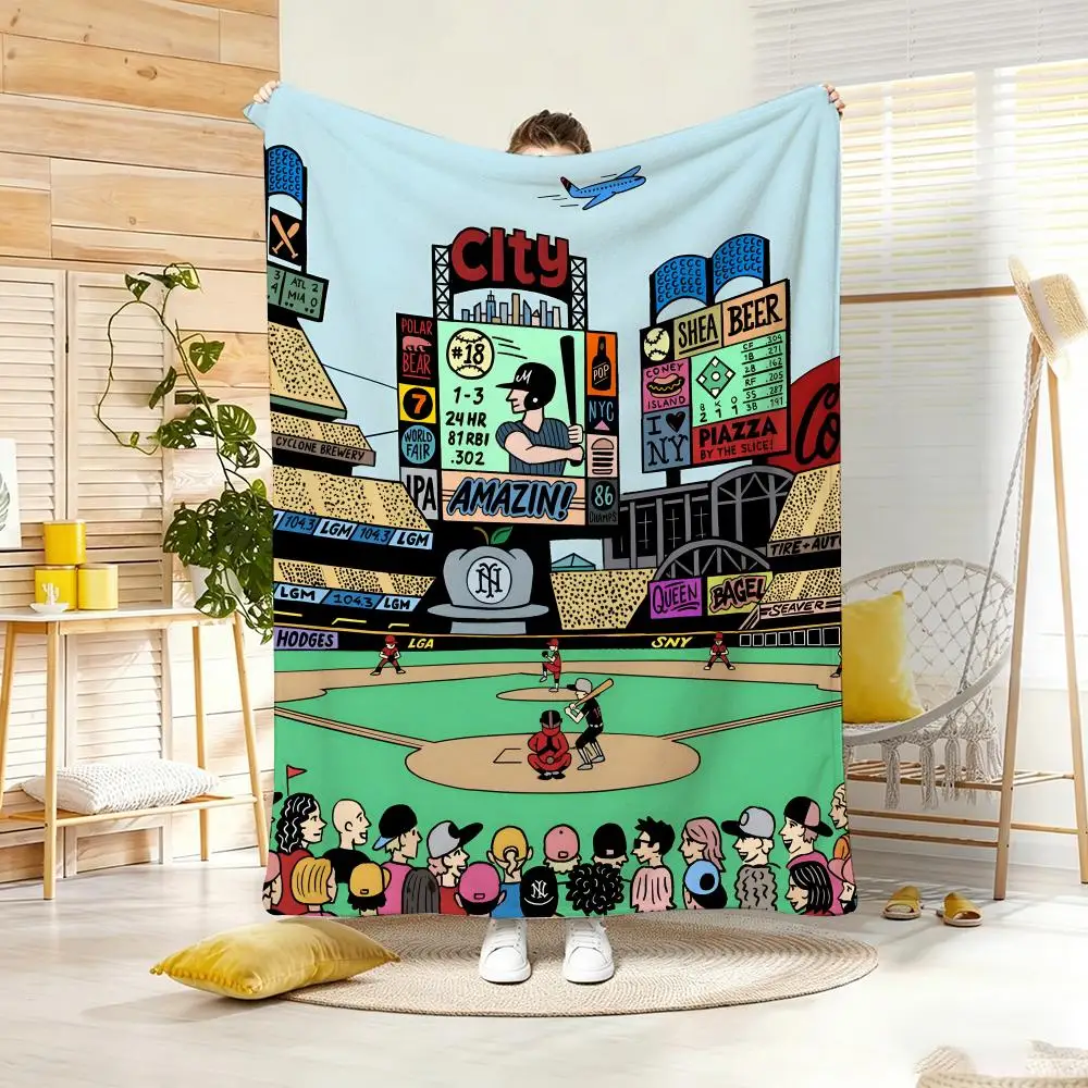Vintage Anima Baseball Illustration Throw Lightweight  Flannel Blanket Soft Skin-friendly for Summer Cooling