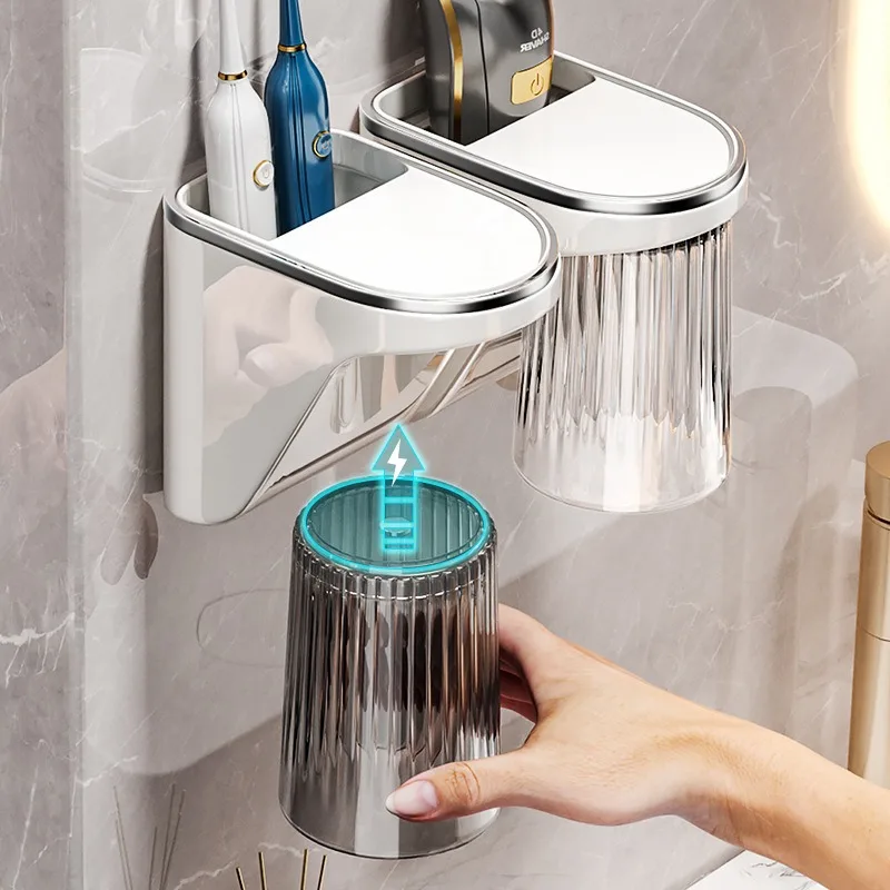 Magnetic Mouthwash Toothbrush cup, Inverted Drain and Wash set, Household with Storage box, Toothbrush cup