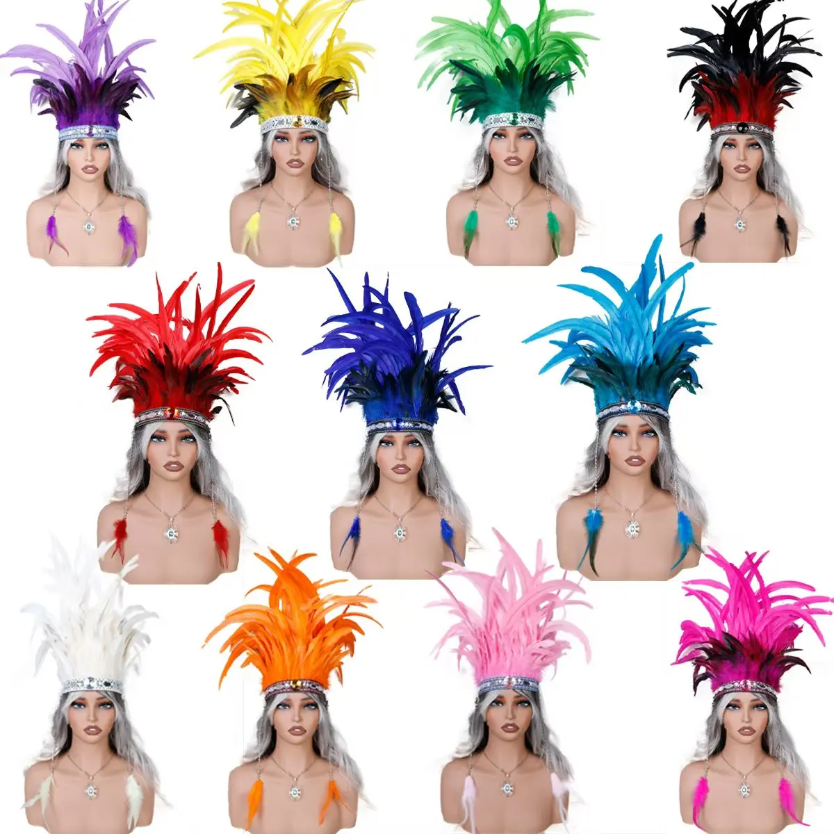 Handcrafted Tribal Headdress Colorful Feathers For Theater & Dance Troupes Cultural Festivals & Cosplay