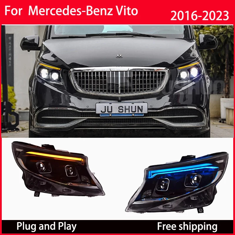 

Автомобильные светодиодные фары для Benz Vito 2016-2017-2018-2019-2023 W447, фара DRL, линза проектора, динамические автомобильные аксессуары, модифицированные