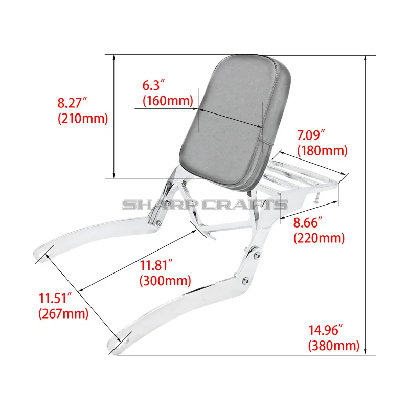 Motorcycle Passenger Backrest Sissy Bar with w/ Rear Luggage Rack Support Pad For YAMAHA Virago XV125 XV250 XV 125 250 1989-2019