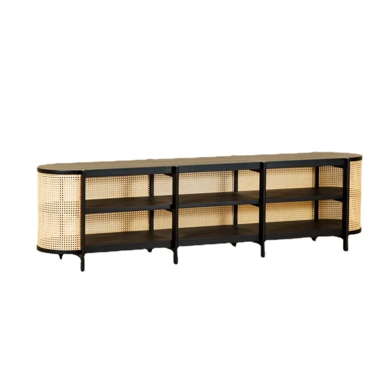 

Rattan TV cabinet, Nordic solid wood, modern and simple living room, floor cabinet combination