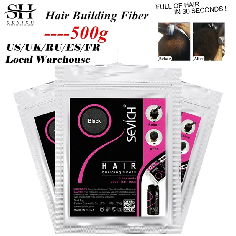 Sevich 500g Refill Hair Fiber Anti Hair Loss Product 10Color Keratin Instant Hair Growth Fiber Refill Hair Building Fiber Powder