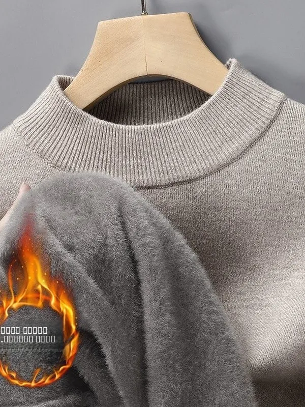 

Thiened Fce High Collar Men's Knitted Sweater Pure Color Warm Base irt Youth Vitali Sle Winter Casual Wear