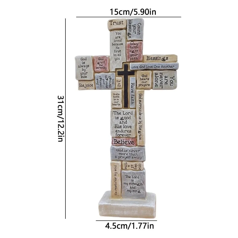 Elegant Christian Cross Statue Handmade Funny Cross Prayer Sculpture Resin Craft Cross Desktop Ornament Christmas Decor