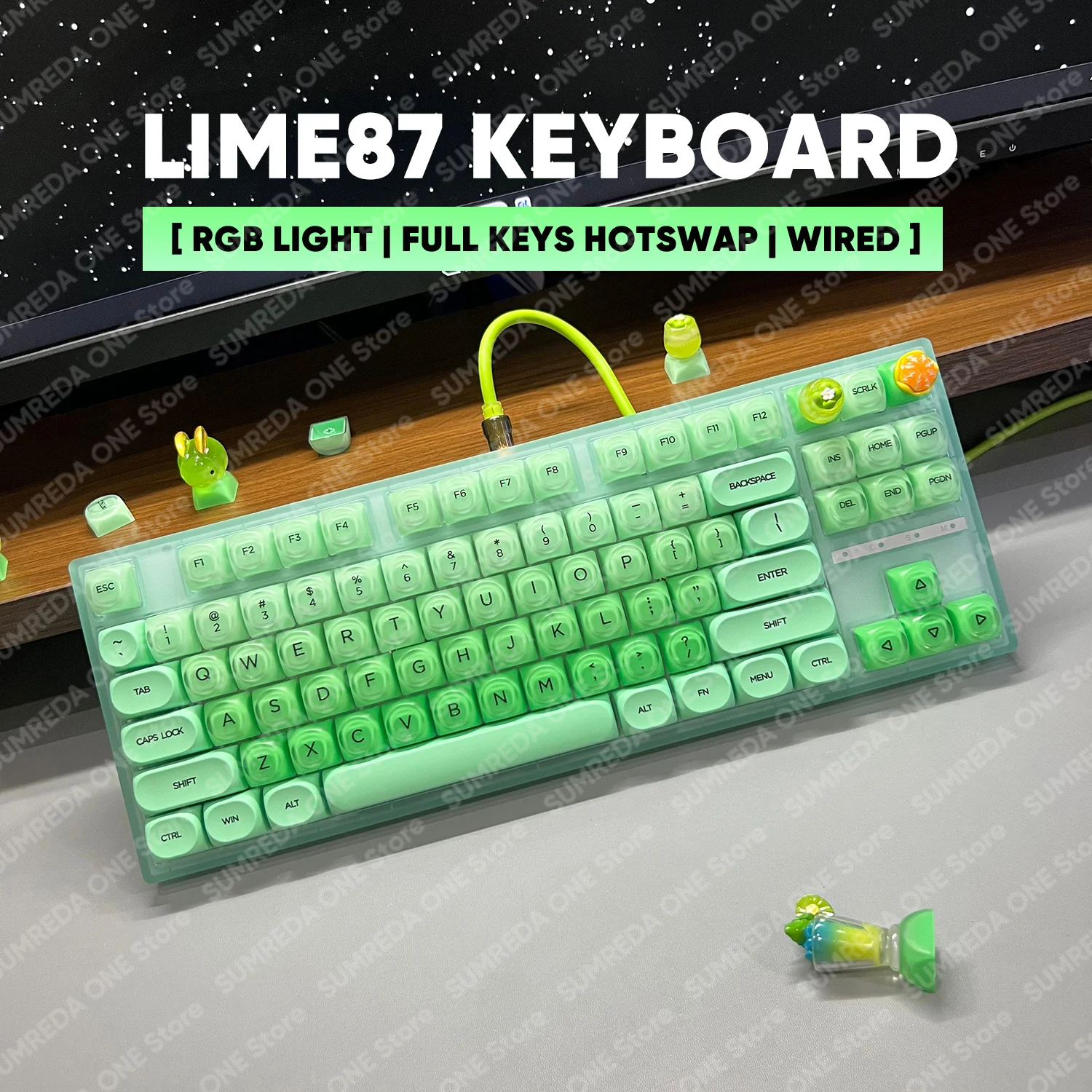 

SUMREDA LIME87 SK82 Проводная игровая механическая клавиатура 87 клавиш 80 раскладок RGB с подсветкой Горячая замена Пользовательский геймер TYPE-C Проводная клавиатура