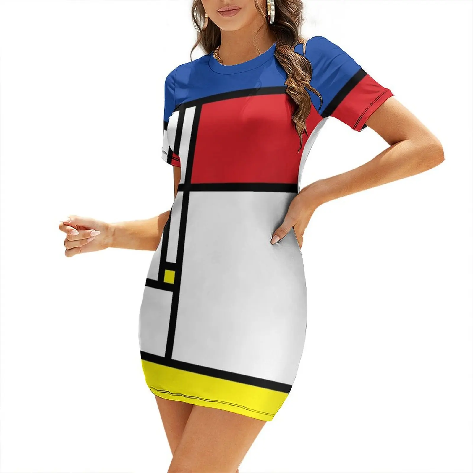 

Mondrian Minimalist De Stijl Modern Art I.II  fatfatin Short-Sleeved Dress Bride dresses Dance dresses