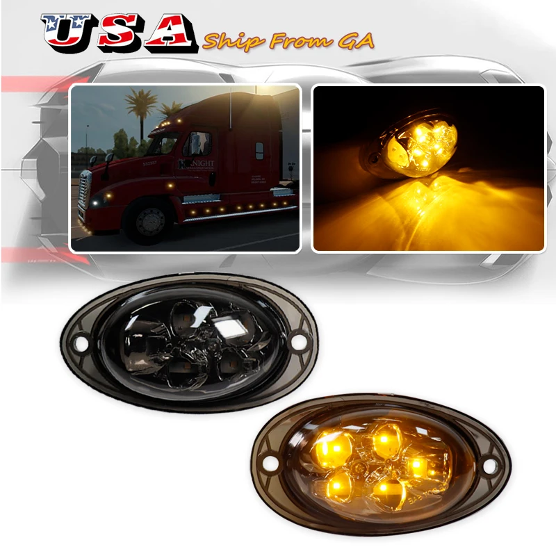 

2 шт., полностью янтарный светодиодный передний боковой габаритный указатель поворота кабины в сборе, совместимый с грузовиком Freightliner Cascadia 2008-2017