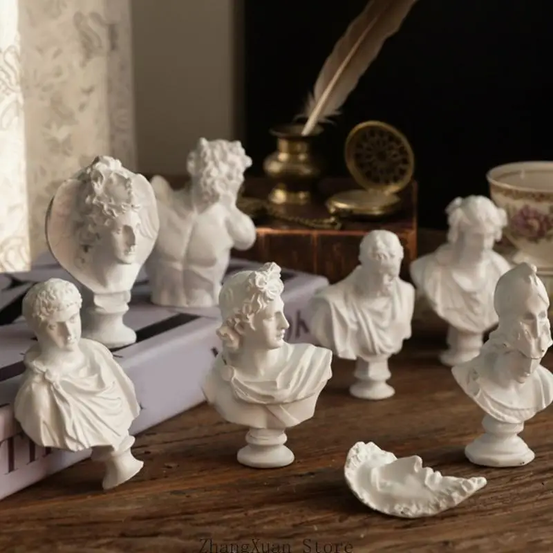 Tisch-Skulptur-Akzent-Set, Mini-Büstenfiguren aus weißer griechischer Mythologie aus Kunstharz für Schreibtisch- und – Detail 9