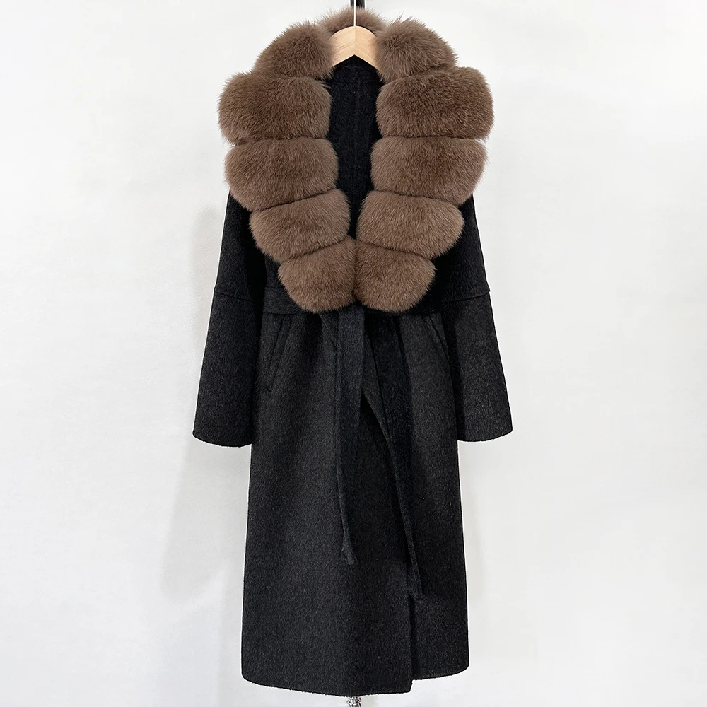 الواقع سترة الفراء النساء الخريف ملابس علوية الإناث سترة صوفية جديدة موضة معطف الصوف الدافئ الربيع طويل كبير الثعلب الفراء الأصفاد